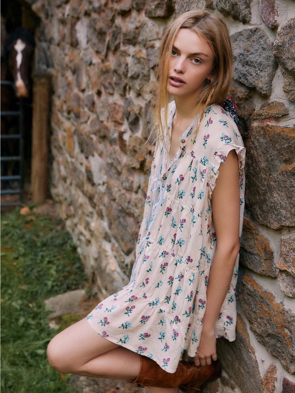 Free People l Sundown Mini Dress in Ivory Combo